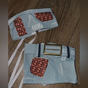 Versace Denim and Orange Patterned Belt